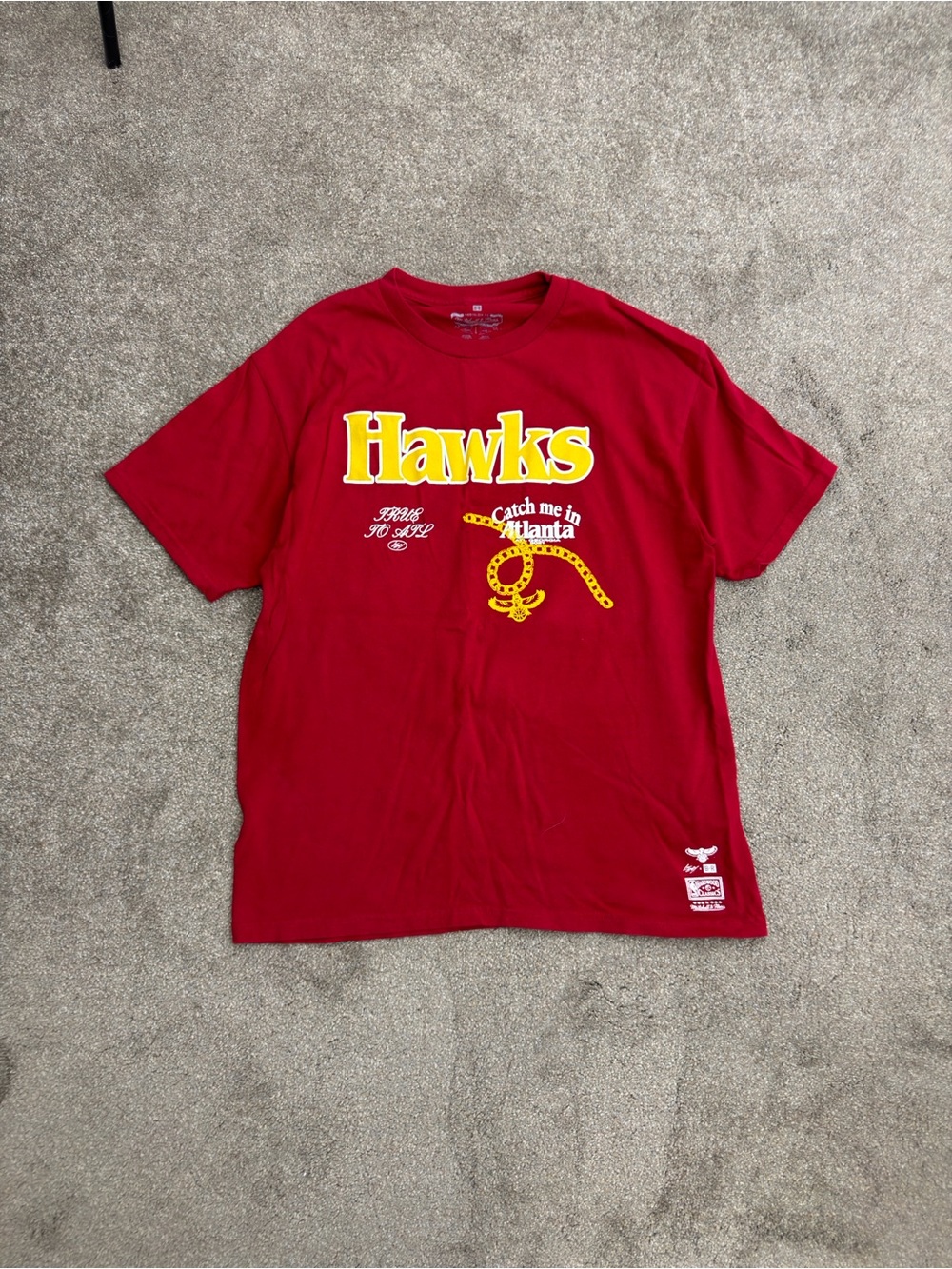 Mitchell & Ness Red Tee with Yellow Print Accents (lil baby run to Atlanta tee)